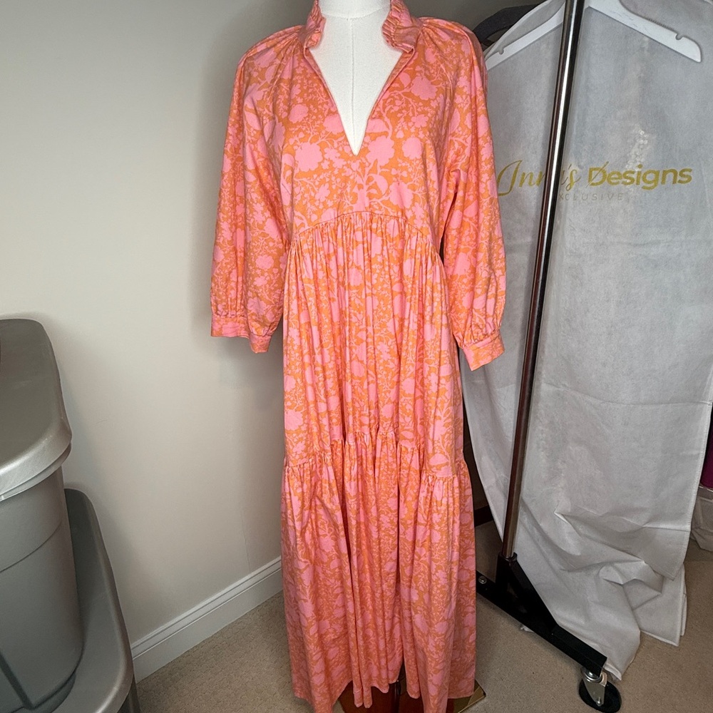 Cheeky Vintage Orange and Pink floral print Bishop Sleeve Sundress